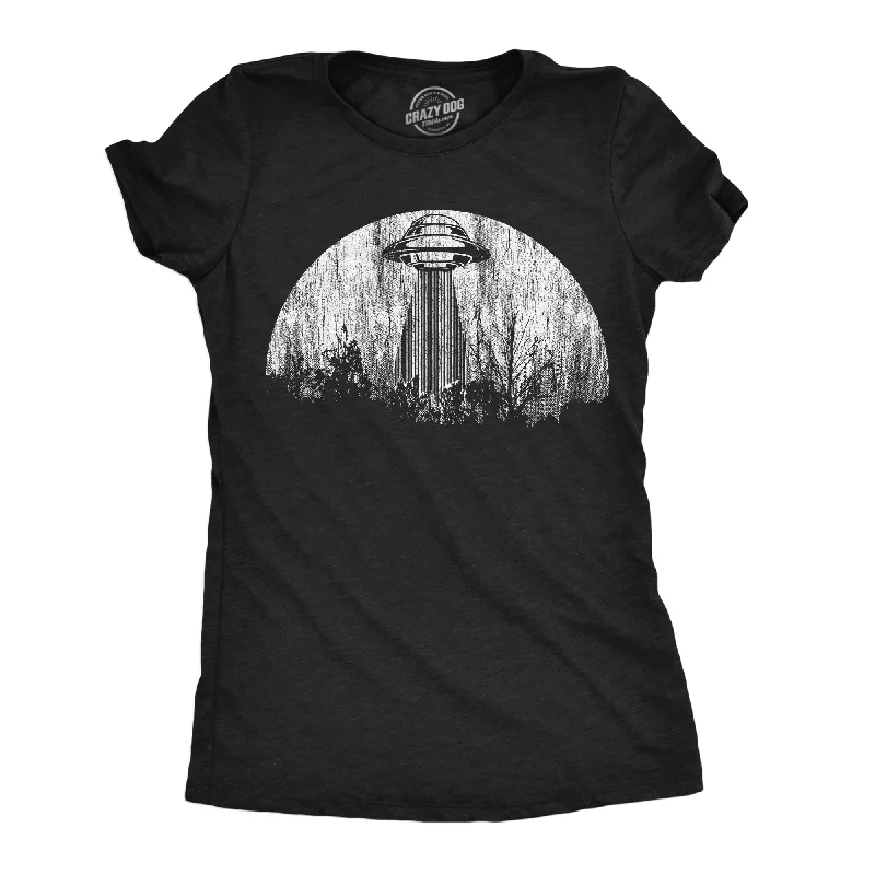 cute women’s skirts for weekend fashion -Womens Moon UFO Funny T Shirts Alien Spaceship Graphic Tee For Ladies