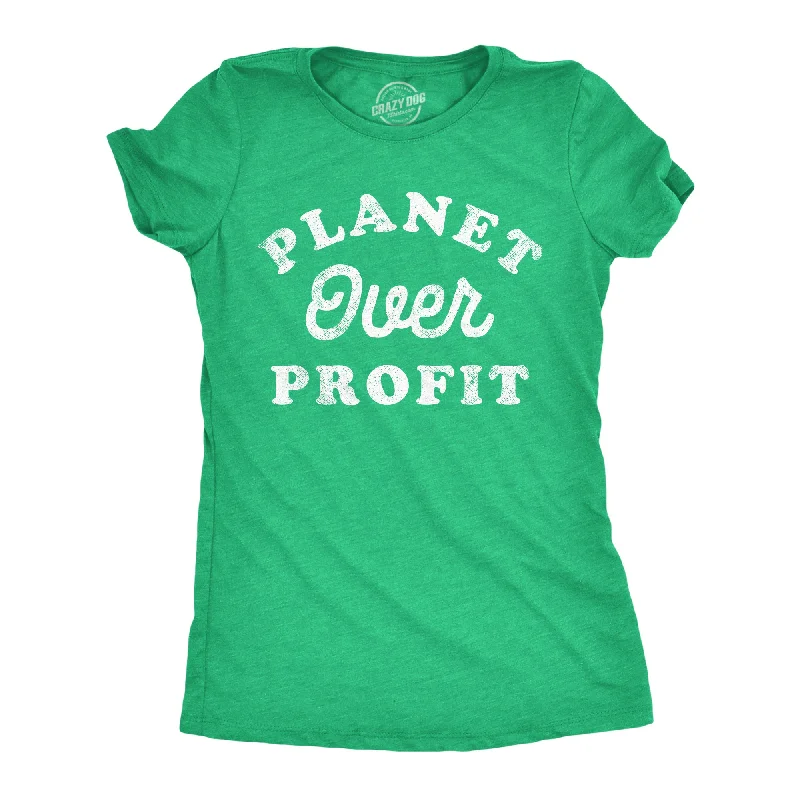 affordable summer clothing for women -Womens Planet Over Profit Funny T Shirts Earth Day Graphic Tee For Ladies