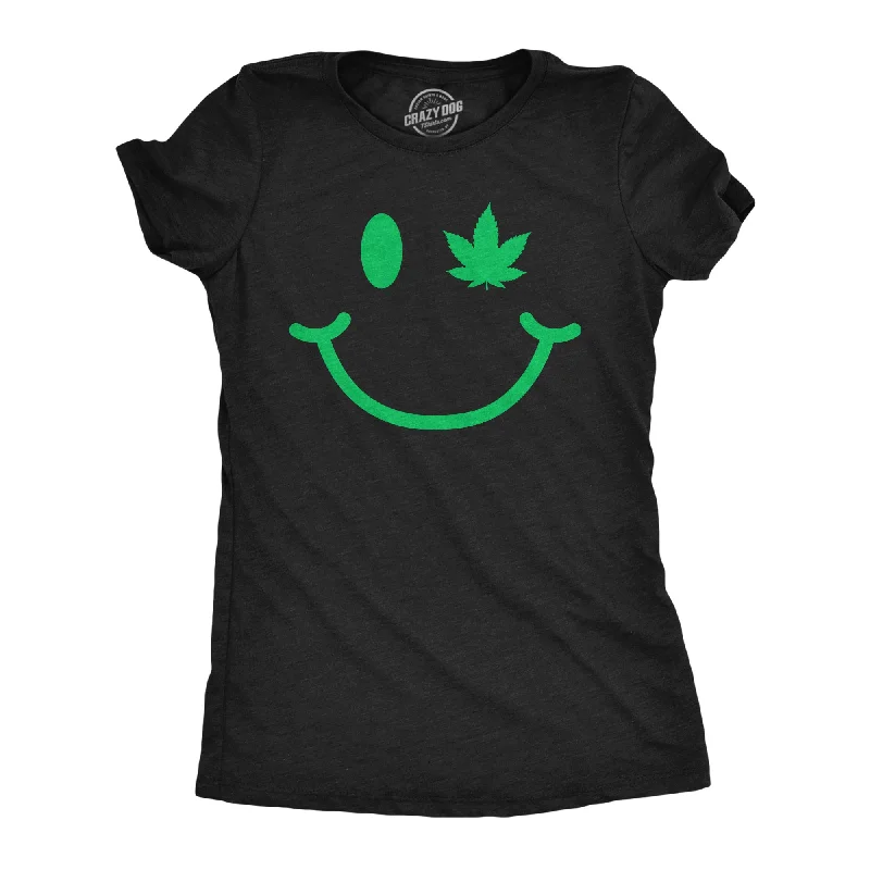 unique dresses for women’s special occasions -Womens Pot Leaf Eye Smiling Face T Shirt Funny 420 Weed Lovers Smile Tee For Ladies