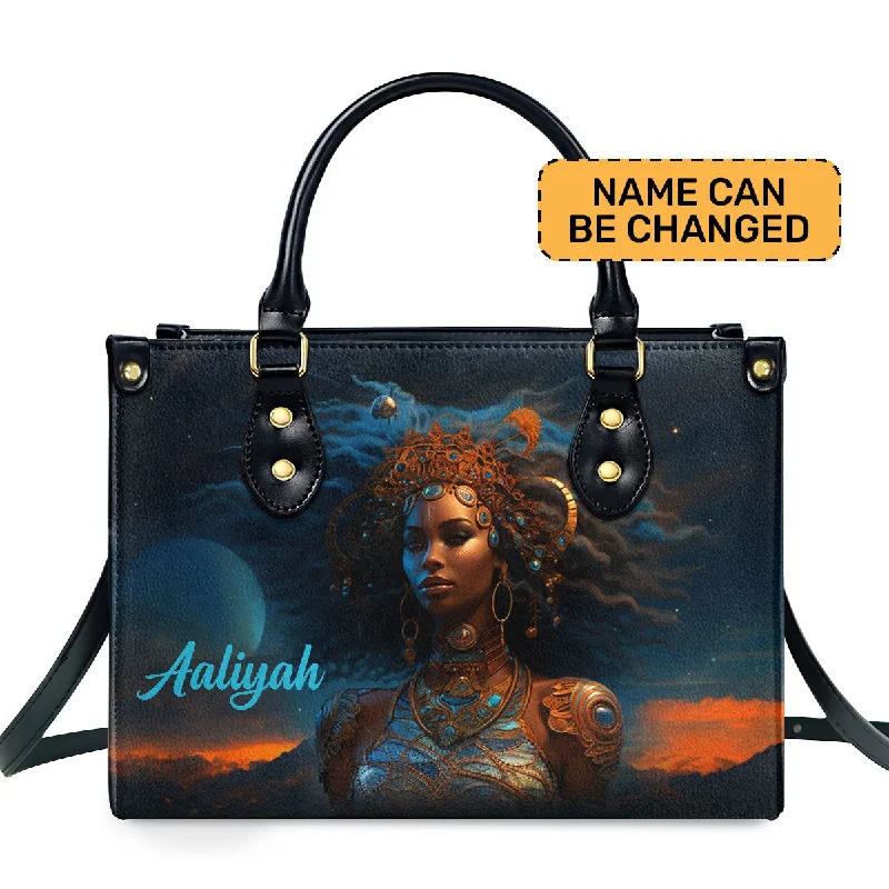 stylish women’s backpacks for hiking -Afrofuturism11 - Personalized Leather Handbag SB125