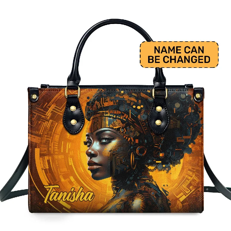 classic leather handbags for work wear -Afrofuturism12 - Personalized Leather Handbag SB120