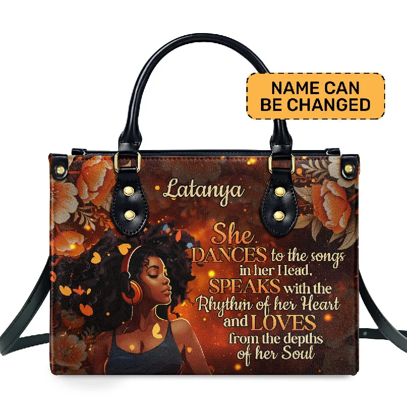 modern handbags for trendy women -Dance Speak Love - Personalized Leather Hand Bag STB93