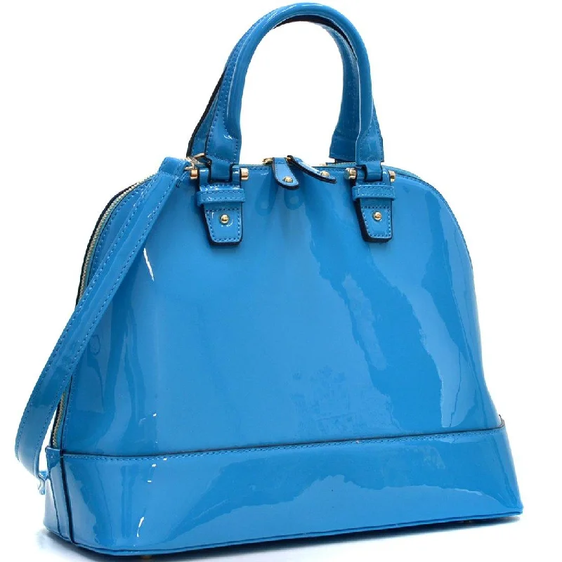 stylish women’s bags for wedding guests -Dasein Patent Dome Zip Around Flat Bottom Fashion Hand Bag