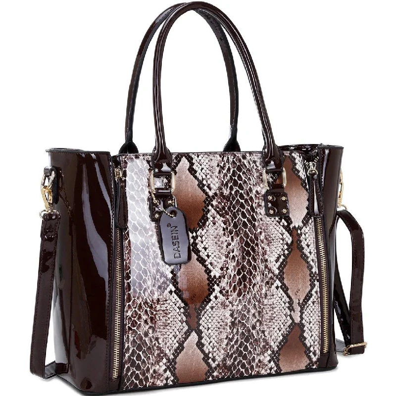 stylish mini bags for women’s outfits -Dasein Zippered Sides with Snakeskin Detail Satchel