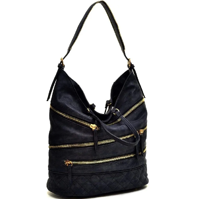 chic crossbody bags for women’s parties -Gold-Tone Quilted Hobo Bag with Front Zipper Deco