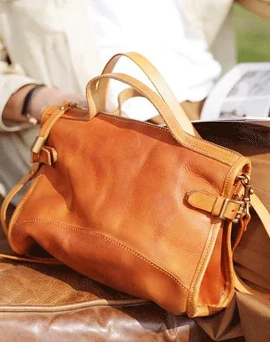 high-quality handbags for women’s casual wear -Vintage Soft Tan Womens Leather Handbag Women's Satchel Handbag Purse Shoulder Bag for Women