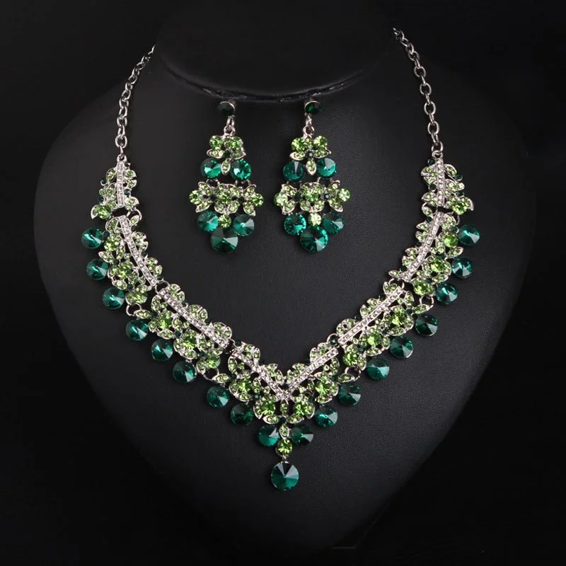 professional handbags for women’s office wear -Luxy Moon Emerald Crystal Wedding Jewelry Sets For Wedding