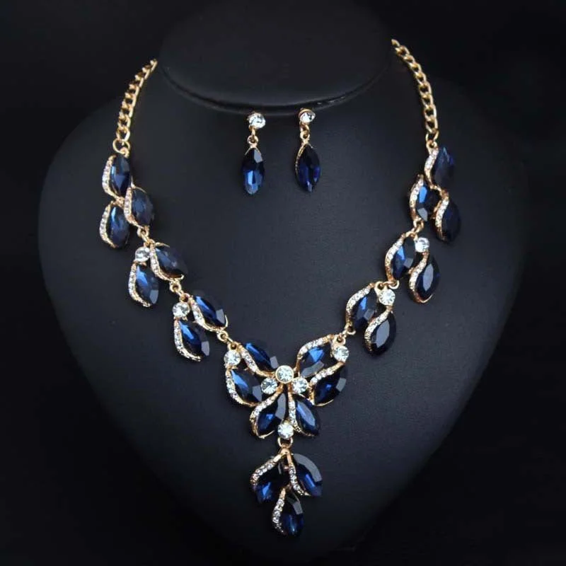 trendy women’s handbags for casual outings -Luxy Moon Pendant Crystal Wedding Jewelry Sets