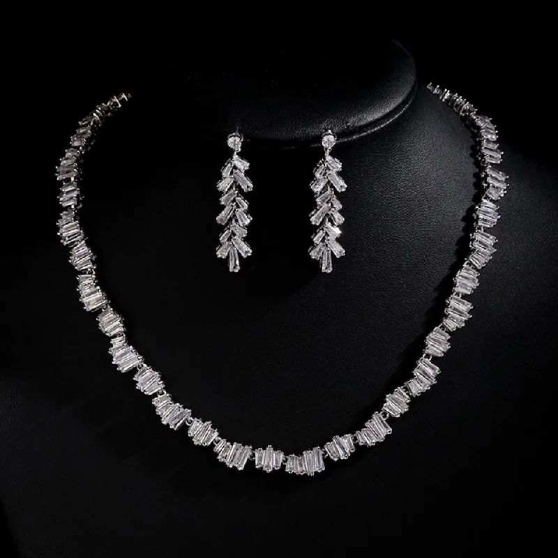 unique handbags for women’s special occasions -Luxy Moon White Platinum Necklace Cubic Zirconia Wedding Jewelry Sets