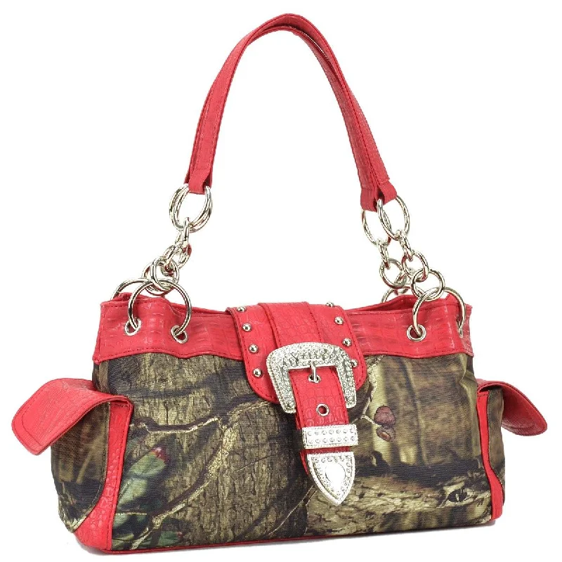 best bags for women’s professional settings -Mossy Oak camouflage buckle accent shoulder bag handbag - Camouflage / Red Trim