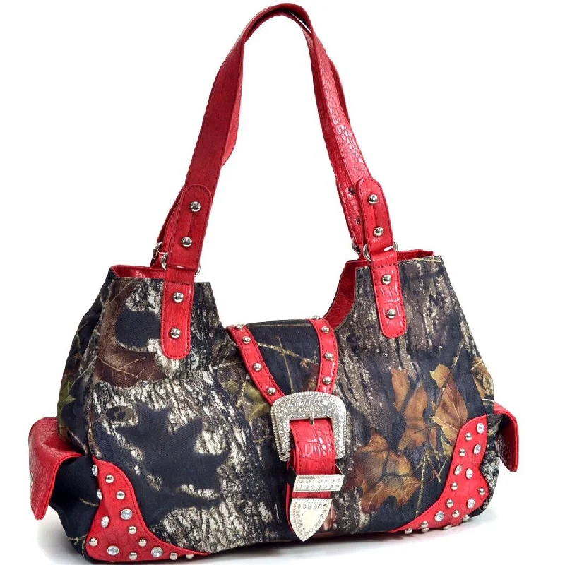 fashionable handbags for women’s weekends -Mossy Oak Studded Camouflage Shoulder Bag w/ Rhinestone Buckle