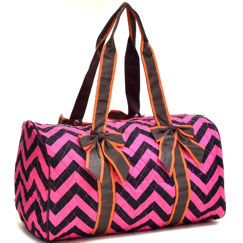 versatile bags for women’s fashion wardrobe -Quilted Chevron Duffel Bag With Removable Bows