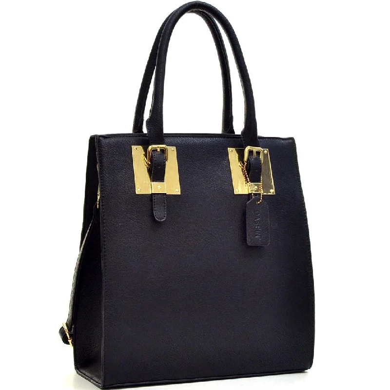 affordable handbags for women’s daily use -Structured Faux Leather Tote Bag with Gold-Tone Accent