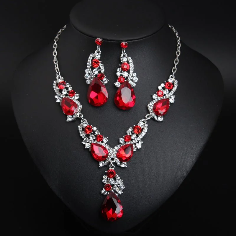 fashionable handbags for women’s nightwear -Women's Crystal Wedding Jewelry Sets Necklace