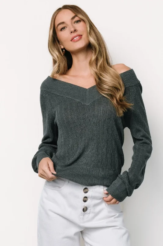 trendy women’s jackets for fall looks -Ashby V Neck Sweater Top | Balsam