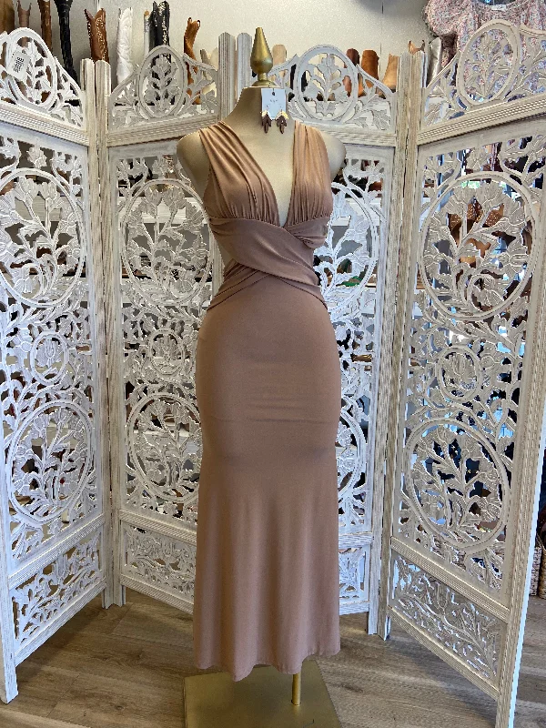 affordable summer clothing for women -Beige Crossback Formal Dress