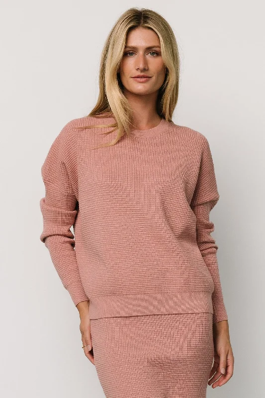 stylish women’s shirts for daily wear -Carey Waffle Sweater | Rose