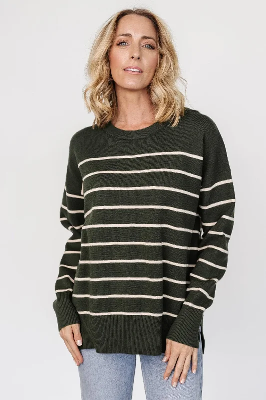 trendy women’s dresses for casual events -Colmar Striped Sweater | Pine + Cream