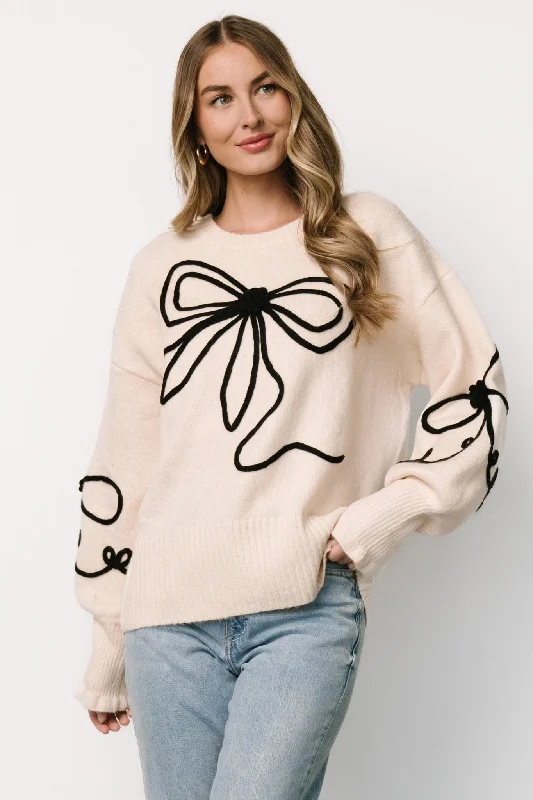 trendy clothing for women’s casual days -Elsie Ribbon Sweater | Cream + Black