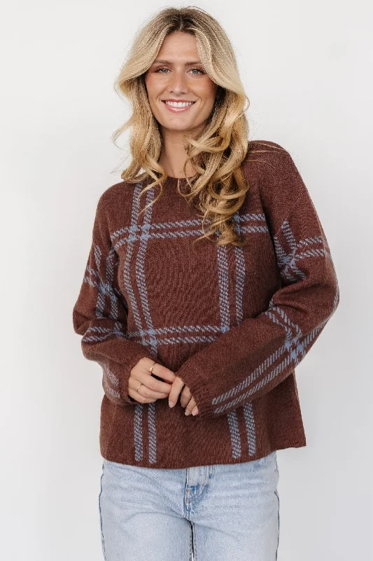 chic outerwear for women’s casual wear -Francie Sweater | Brown + Blue Plaid