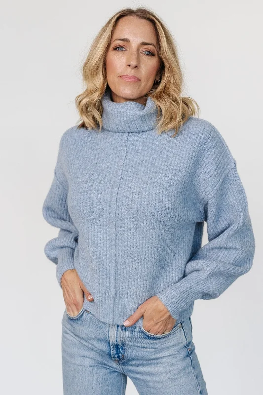 classic coats for women’s fall outfits -Frannie Knit Turtleneck Sweater | Blue