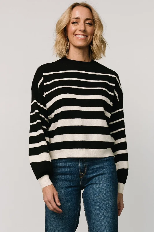 trendy women’s dresses for casual events -Jensen Stripe Sweater Top | Black + Ivory