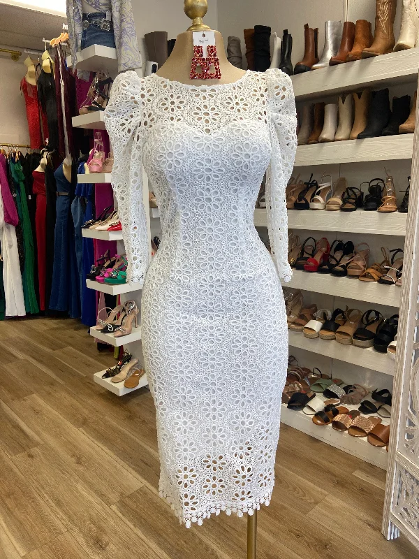 trendy clothing for women’s evening outfits -Lace Eyelet Dress