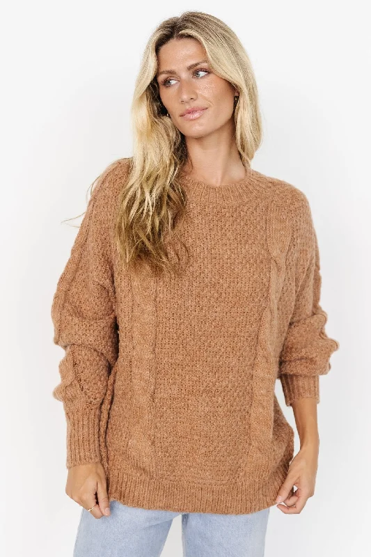 fashionable women’s tops for office style -Lukas Cable Knit Sweater | Camel