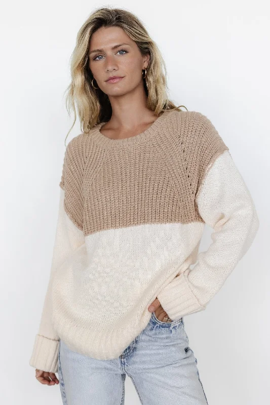 best clothing for women’s fitness routines -Mabel Cuffed Sweater | Cream + Taupe