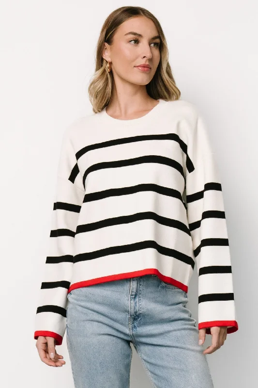 elegant clothing for women’s night outs -Madilyn Striped Sweater | Off White + Black