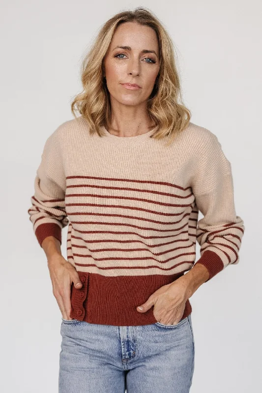 stylish outerwear for women’s fall collection -Miles Striped Sweater | Taupe + Marsala