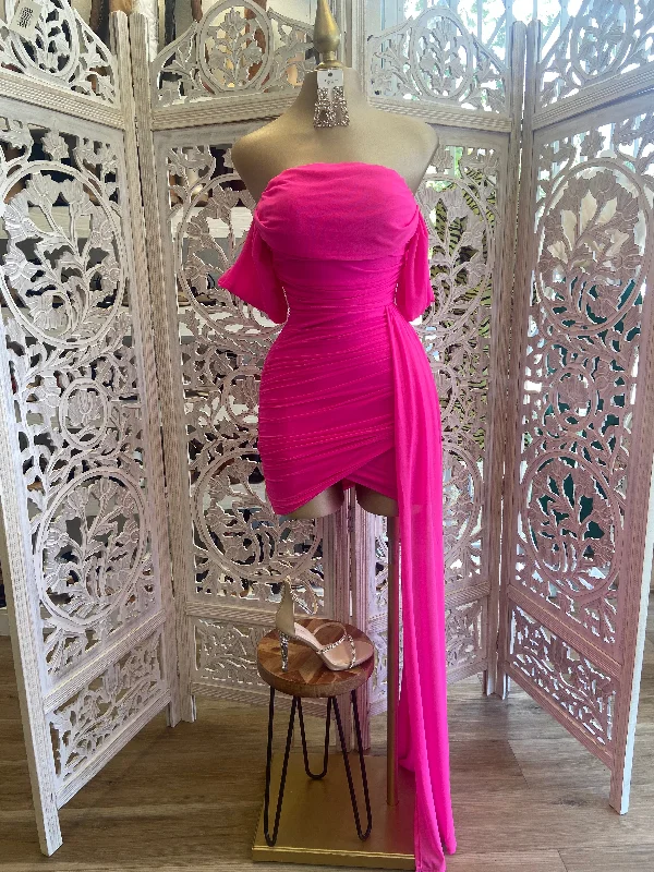 comfortable dresses for women’s day trips -Neon Pink Tailed Dress