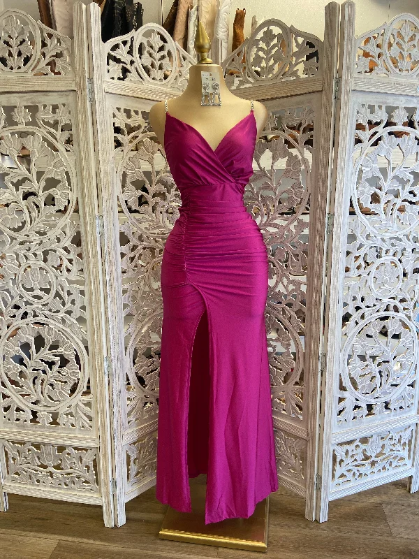 unique women’s skirts for office outfits -Magenta Rhinestone Strap Dress