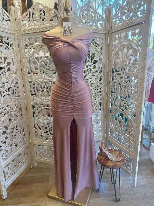 fashionable skirts for women’s spring looks -Rose Gold Cross Knot Formal Dress