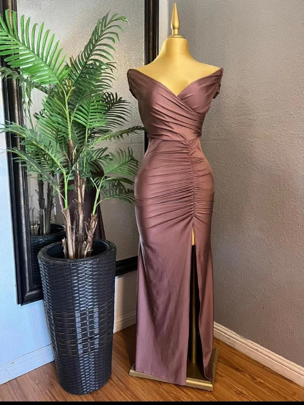 elegant clothing for women’s holiday parties -Rose Gold Wrapped Ruched Formal Dress