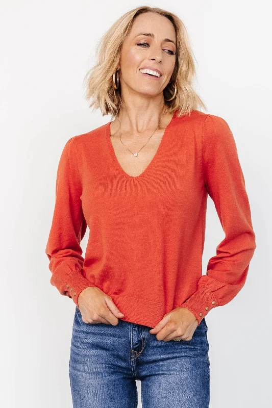 elegant clothing for women’s night outs -Sheila V Neck Sweater Top | Light Rust