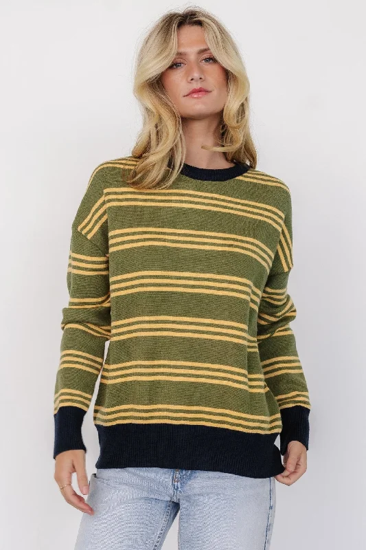 trendy clothing for women’s evening outfits -Thomas Striped Sweater | Olive Multi