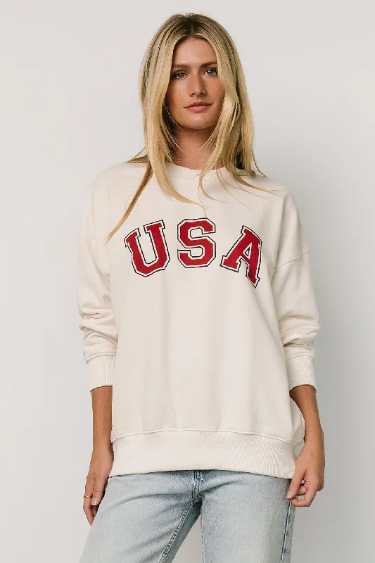 trendy tops for women’s casual wear -USA Oversized Sweatshirt | Ivory