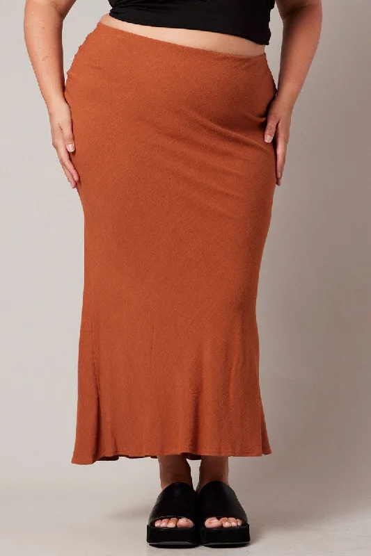 unique fashion styles for women’s office attire -Brown Bias Linen Slip Maxi Skirt