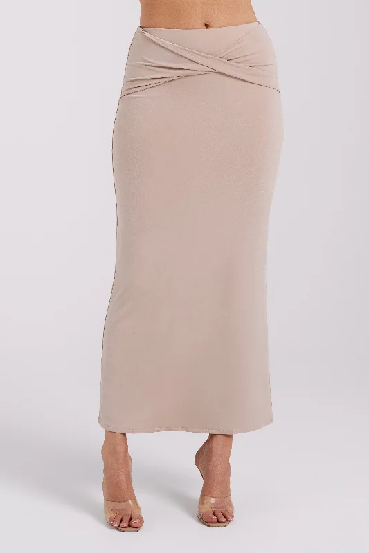 elegant clothing for women’s holiday parties -Ceri Maxi Twist Skirt - Taupe