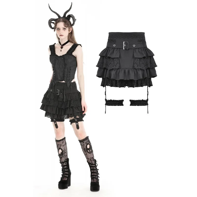 affordable casual outfits for women -Women's Gothic High-waisted Lace Splice Skirt with Garter