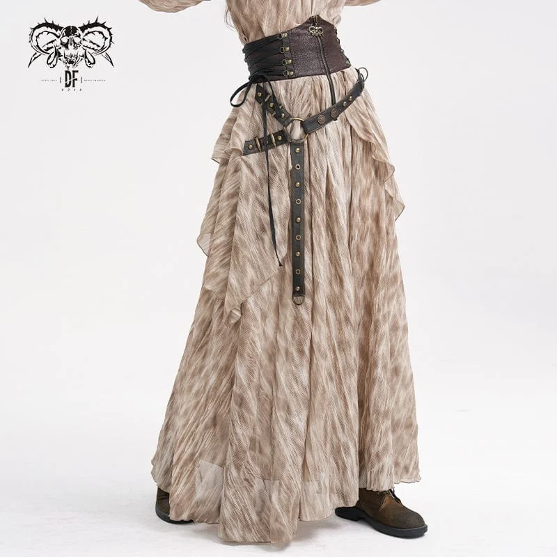 stylish casual dresses for women -Women's Gothic Lace-up Eyelets Rivets Long Skirt Coffee