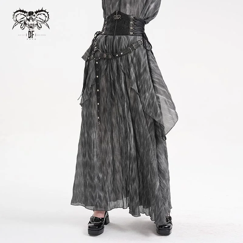 best women’s clothes for outdoor activities -Women's Gothic Lace-up Eyelets Rivets Long Skirt