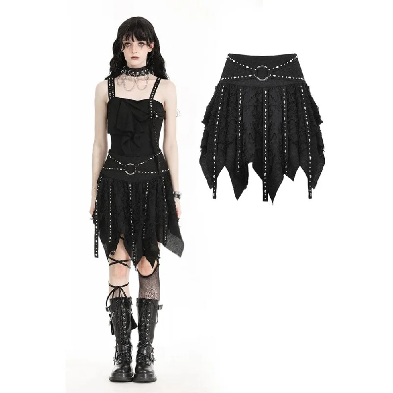 casual wear for women’s evening events -Women's Punk Irregular Ripped Strap Skirt